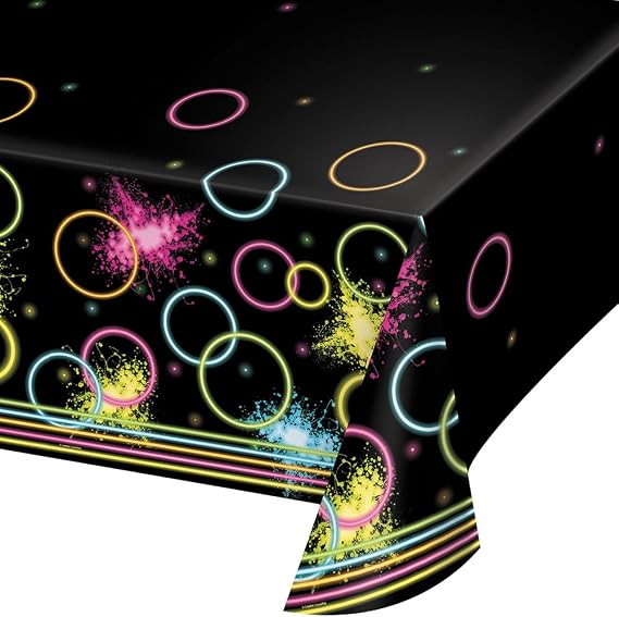 Creative Converting All Over Print Plastic Tablecover, Glow Party