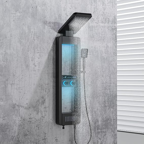 Stainless Steel Shower Panel Tower System with LED Display Matte Black