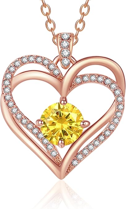 WEESMILE Heart Necklace for Women | Gold Jewelry for Women with CZ Bithstone | Anniversary Birthday Wedding Valentine's Day Gift for Wife
