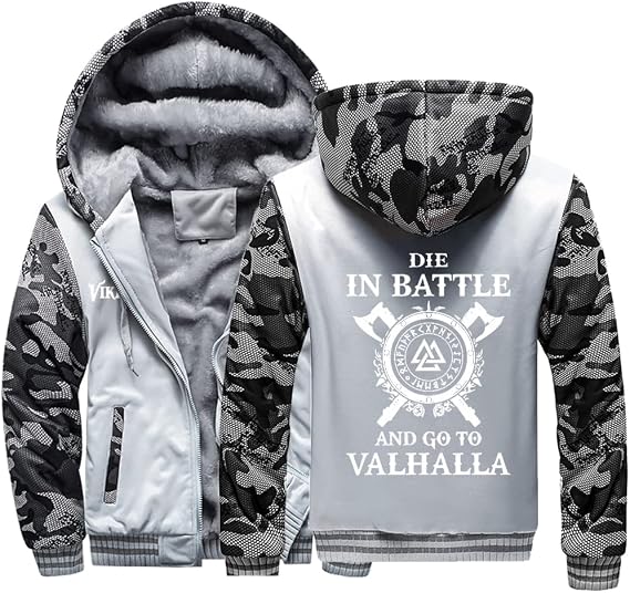 Norse Mythology Odin Valknut Thick Warm Fleece Zip Hoodie, Viking Heavyweight Sweatshirt Streetwear Tracksuit Top
