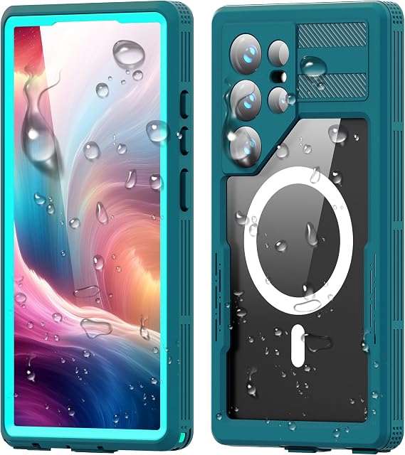 Guppy for Galaxy S24 Ultra Magnetic Waterproof Case, Built-in Screen Protector [IP68 Waterproof][6.6FT Military Drop Proof] 360 Full Body Protection Dustproof Shockproof Heavy Duty Rugged Case, Cyan