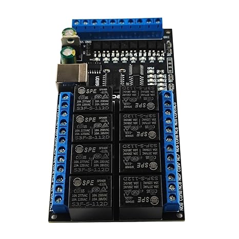8DI-8DO Industrial-Grade Multi-Function USB Relay Board PC UART COM Switch Module with Input Indicator Light DC 12V 24V(DC 12V)