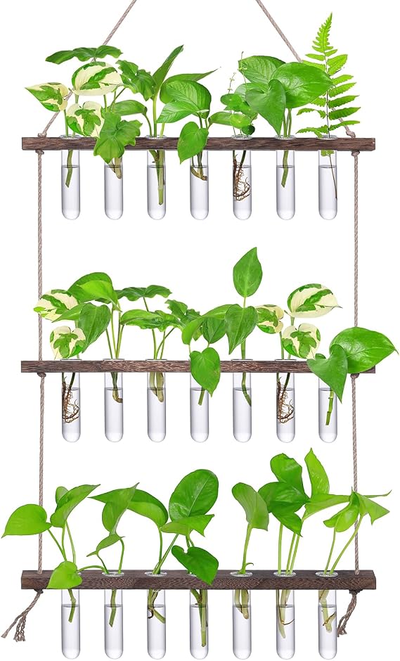 FLOWER Wall Hanging Propagation Station with 3 Tiered Wooden Stand 21 Test Tubes Plant Holder Hydroponic Plants Terrarium Plant Lover Gifts Indoor Garden Decor
