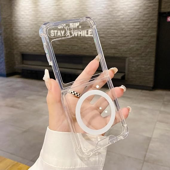 Samsung Galaxy Z Flip 5 için Kılıf Wireless Şarj Özellikli Magsafe Uyumlu Nitro Anti Shock Transparan Köşeler Airbag Korumalı Ultra Kalın Şeffaf Kılıf