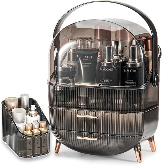 Makeup Organizer, 3 Layers Large Capacity Cosmetic Storage, Cosmetic Display Case with Lipstick storage box, Cosmetic Organizer for Bathroom Counter, Bedroom Desk,Ideal Gifts for Women(Clear Gray)