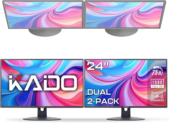 Kado Dual Monitor 2-Pack 24" 1920x1080 75Hz FHD Computer Monitor