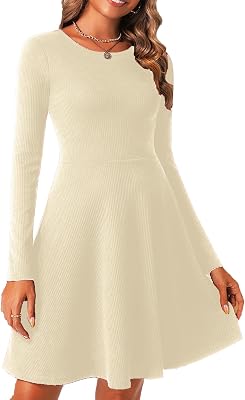 Long Sleeve Dress for Women Fall Winter 2026 Ribbed Knit A-Line Flowy Fashion Casual Elegant Dresses