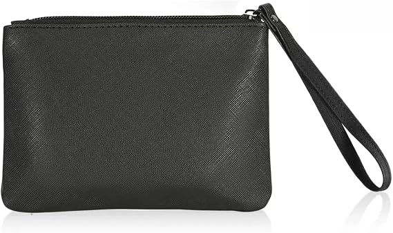 4.5 x 6.5 Clutch Stadium Approved, Leather Coin Purse for Women Wristlet Money Pouches for Cash Car Change with Zipper Lipstick Holder, Extra Small Makeup Bag for Purse Organizer Insert, Black