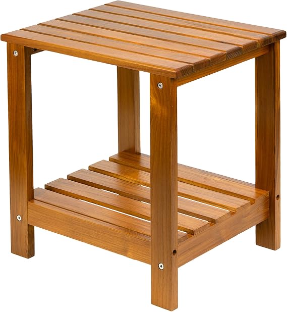 VaeFae Solid Teak Wood 2-Tier Side Table