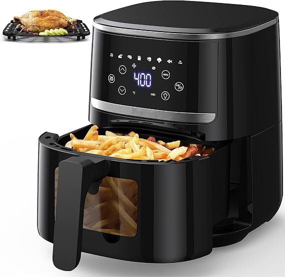 Air Fryer 5Qt, Large Air Fryer Clear Window, Multifunctional Digital Air Fryer 8 Cooking Presets, 1500w Power Up to 400F, Even Heating Dehydration for Crisp, Roast, Bake, Nonstick Cooker Airfryer