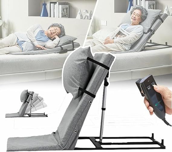 Electric Power Lifting Adjustable Bed Back Rest for Patient Back Lumbar Support, Assist Elderly to Get Out of Bed Easily, Removeable Bedrails with Pocket, 100KG Capacity