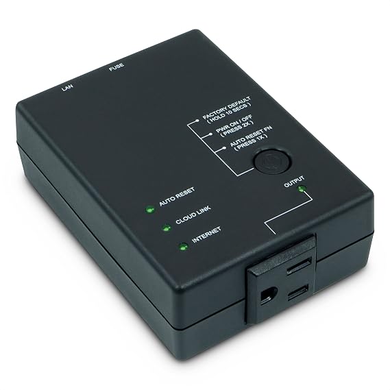 ezOutlet5 - Internet Enabled IP & WiFi Remote Power Switch with Auto Reboot | Automatically Restart Devices on Internet Loss - Control via iOS, Android, Cloud, Web & Google Home - 1 Outlet - Model EZ-72b