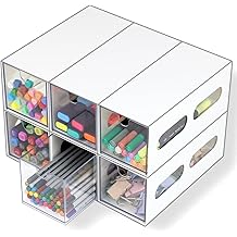ZEXALOR Drawer Organizer Desktop Office Supplies Desk Organizer and Storage Stationary Make Up Jewelry Pen Storage Drawer, Clear Accessories Makeup Organizer Countertop Storage (White, 6 Pack)