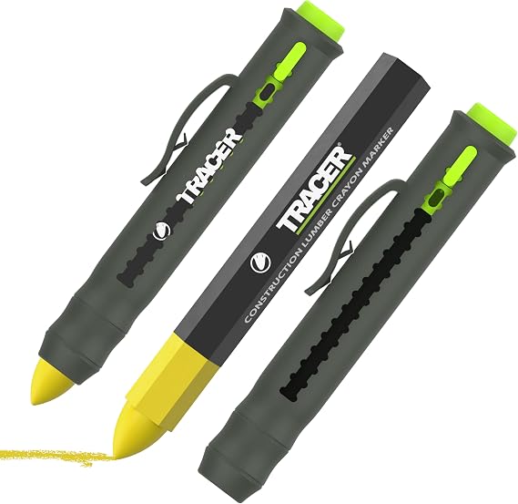 Tracer Lumber Crayon Marker Holder | Extends crayon in 5mm steps, built-in clip, includes yellow crayon marker