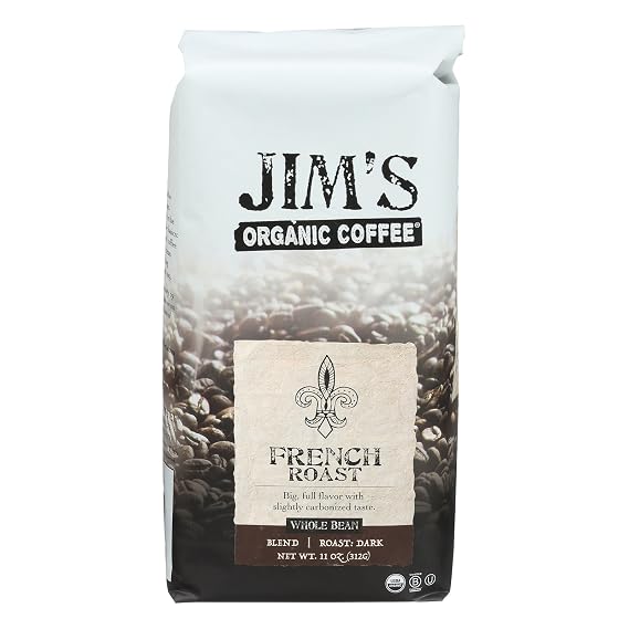 Jims Organic Coffee - Whole Bean - French Roast - Case of 6 - 11 oz.