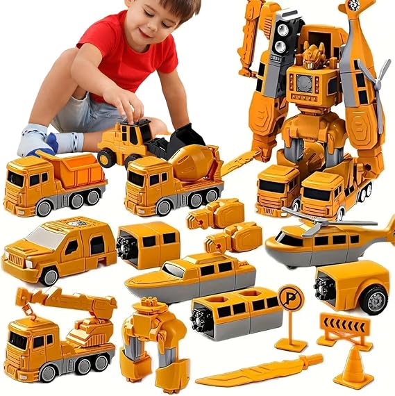 Magnetic Transform Toys for Kids, Assembled Construction Vehicle Cars Toys, Engineering Transforming Cars and Trucks, Outdoor Activities Toys for Kids Ages 4-8