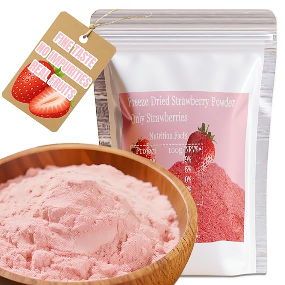 Premium Freeze Dried Strawberry Powder 7.05oz/200g,Natural Strawberry Fruit Powder,Clump-Free,No Added Sugar,No Additives,Strawberries Source for Baking,Drinks,Smoothie Mix,Shakes & Desserts - Vegan