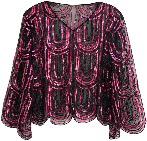 1920s Shawl - Vintage Flapper Shawl Sequin Beaded Evening Cape for Wedding, Flapper Party & Evening Events