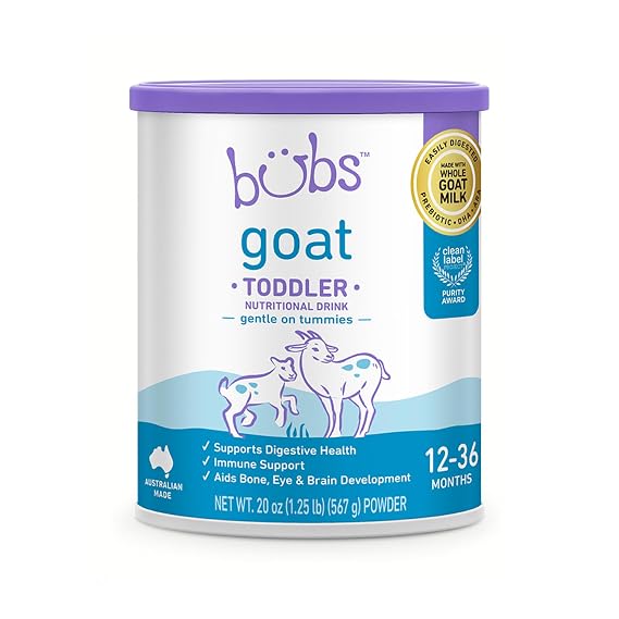 Bubs Whole Goat Milk Toddler Nutritional Drink for 12-36 Months, 20 oz | Goat Milk-Based Powder with Iron, DHA, ARA, Prebiotics & Essential Nutrients to Support Gentle Digestion, with Non-GMO Milk