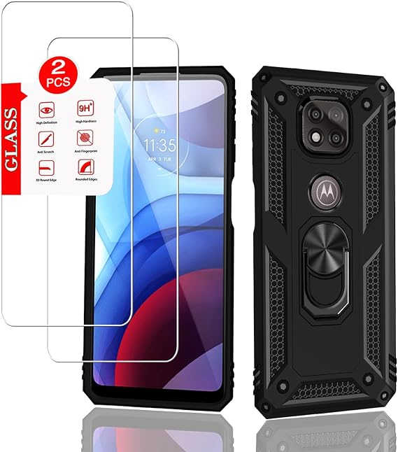 for Motorola Moto G Power (2021) Case with [2 Pack] Tempered Glass Screen Protector, for G Power 2021 Case Heavy Duty Armor [Military-Grade] Protective,with Magnetic Ring Stand Phone Cover