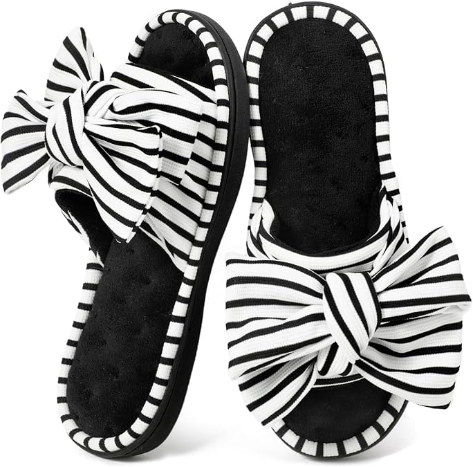 ULTRAIDEAS Women's Open Toe Indoor Outdoor Slippers | Memory Foam,Cute Bow Design,Gift for Women,Anti-skid Rubber Sole,lightweight,washable,comfortably Breathable