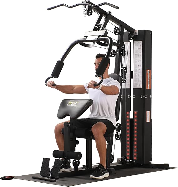 BalanceFrom Multifunctional Home Gym Machine with Floor Mat, 160LBS Weights | Strength Training Workout Station with 160-Pound Weight Stack, Lat Pull & Low Row Bars, 4-Roll Leg Developer & Press