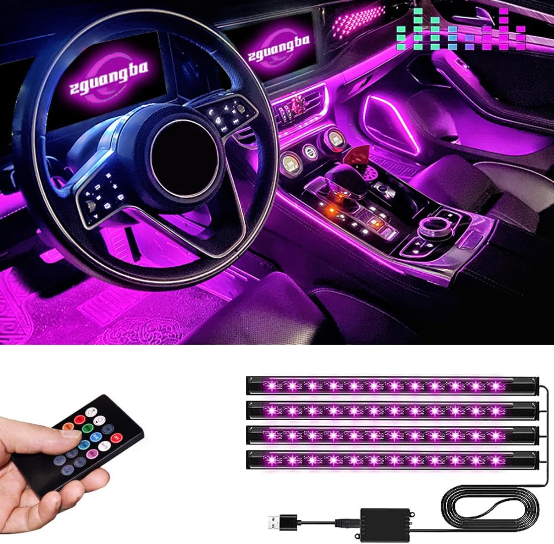 Car LED Interior Lights,Car LED Strip Light with,8 Colors Music Sound-activated Lighting,USB Port Charger Light Bar.