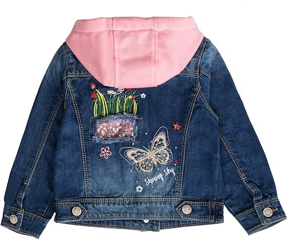 Peacolate 2-11 Years Little Girls Embroidery Sequins Butterfly Coats Denim Jacket