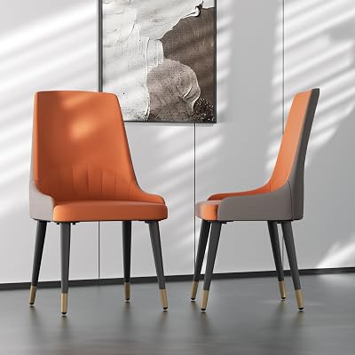 Wisfor Dining Chairs Set of 2: Faux Leather Upholstered Modern Chair with Backrest - Armless Accent Chairs with Metal Legs for Kitchen Living Room Bedroom OrangeGrey