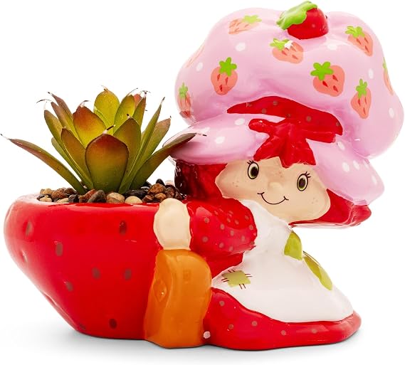Silver Buffalo Strawberry Shortcake 4-Inch Ceramic Mini Planter with Artificial Succulent