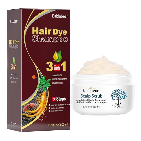 Dark Brown Hair Dye Shampoo and Scalp Exfoliator Scrub
