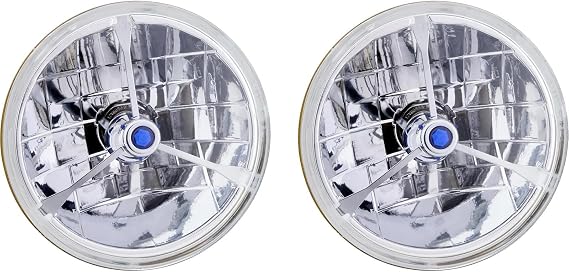 Speedway Motors 7 Inch Tri-Bar Halogen Headlights, 12V H4 High/Low Beam Design with Chrome Plated Housing and Thick Glass Lens, Classic Custom Hot Rod Replacement Headlight Pair