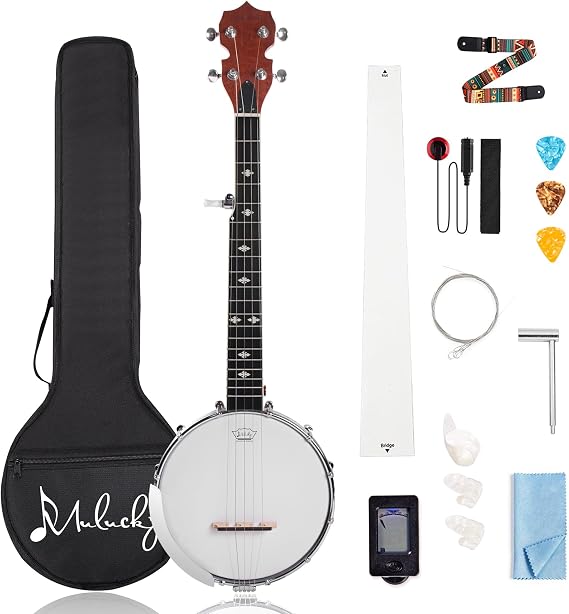 Mulucky 5 String Mini Travel Banjo, 26 Inch Closed Back Sapele Kit