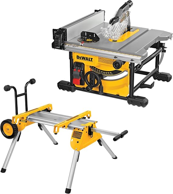 DEWALT Table Saw for Jobsite, Compact, 8-1/4-Inch with Table Saw Stand, Mobile/Rolling (DWE7485 & DW7440RS)