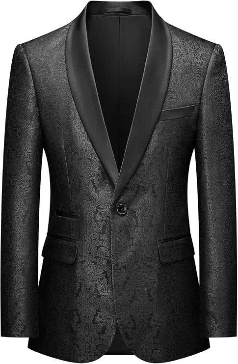 Luxurious Black Jacquard Wedding Suits for Men Blazer Shawl Lapel One Button Flap Pocket Evening Party Formal