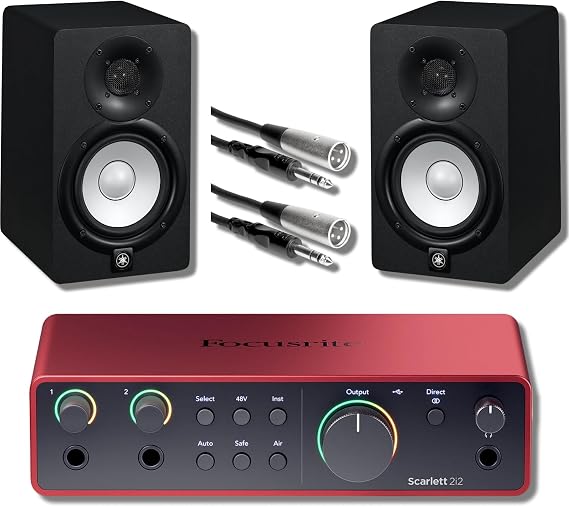 Focusrite Scarlett 2i2 4th Gen USB Audio Interface with HS7 Studio Monitors (Pair) and Accessory Cables