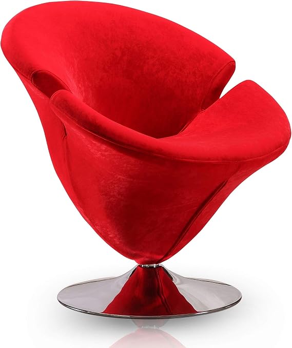 Manhattan Comfort Tulip Swivel Accent Chair with 360 Turn, Modern Flower Inspired Design, Soft Velvet Upholstery, Polished Chrome Base, No Assembly Required, 300 Lbs Capacity, Red