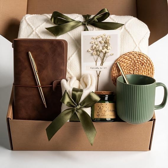 Birthday Gifts for Women, Self Care Gift Baskets Care Package, Thank You, Get Well, Sympathy Inspirational Friendship Gifts for Mom, Grandma, Sister,Friends, Girls (Olive green)