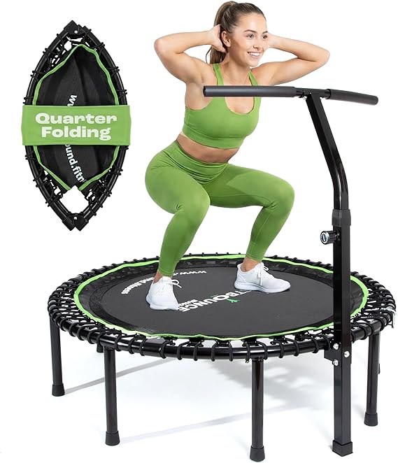 MXL Just Bounce 44" Bungee Rebounder, Premium Quarter-Folding Mini Trampoline for Adults with Handle, Silent & Low-Impact Bounce, Perfect for Indoor, T-Bar for Stability, 32 Bungees, 330 lbs Capacity