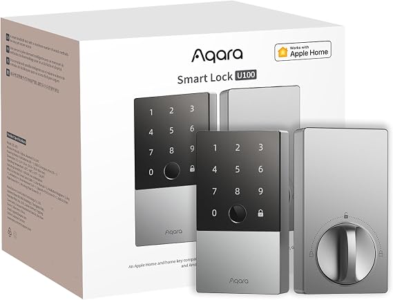 Aqara Smart Lock U100, Apple Home Key, Fingerprint Deadbolt, Silver | Matter Over Thread, Keyless Entry Door Lock, Touchscreen Keypad, IP65 Weatherproof, Supports Apple HomeKit, Alexa, Google