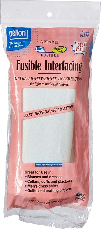 Pellon Fusible Interfacing 15 x 3 Yards Lightweight Sew-in Interfacing for Sewing, Quilting & Craft Projects White Polyester