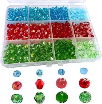 1000pcs Flat Rondelle Faceted Bicone Round Crack Loose Glass Sparkly Beads 4/6/8mm Blue Red Green Beads for DIY Craft Gifts Bracelets Necklace Pendants Making Supplies