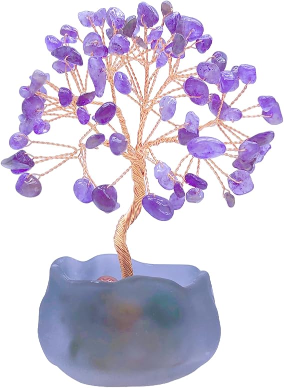 Amethyst Crystal Trees of Life Decor, Purple Gem Tree for Crystal Healing Handcrafted Gem Trees of Life for Home Decor (Amethyst)