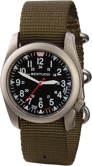 BERTUCCI 44 mm Titanium Field Watch - A-4TS Super YankeeTM Solar - Black dial, Defender Olive Nylon Band - 13906