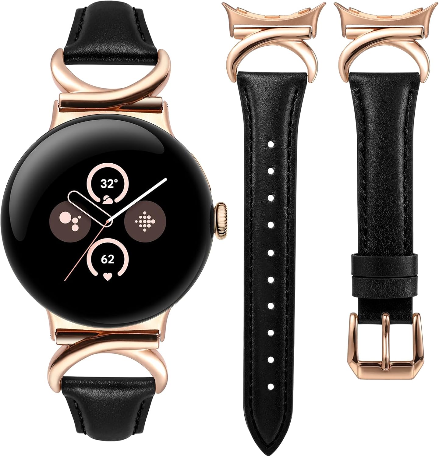 Minyee Leather Band Compatible with Google Pixel Watch 43 41mmPixel Watch 21 Bands Women,Slim Thin Dressy Designer Premium Leather Strap with C-Shape Metal Buckle for Google Smartwatch Accessories