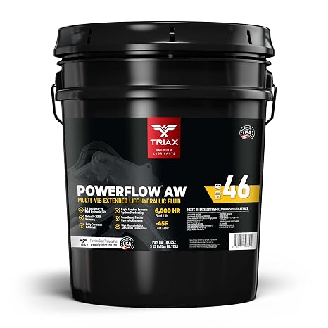 TRIAX Powerflow AW 46 Multi-Viscosity HLP Hydraulic Oil | 6,000 Hour Extended Life | Triple Anti-Wear | True All Season | Pour Point Down to -40F | Virtually Zero Foaming (5 Gallon)