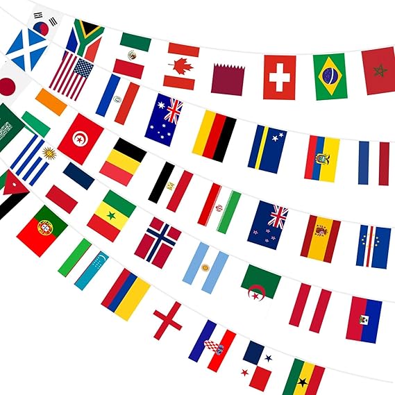 AhfuLife 1 Pack World Cup Flag Bunting for Party Decorations, 48 Countries Flags Double Sides Fabric Banner for World Cup Euro Football Olympic Bar Club Garden Party Decorations