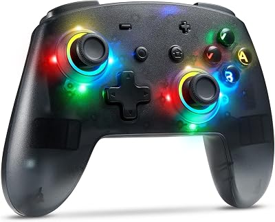 Switch Controller, 9 LED Colors, Pro Controller Compatible with SwitchSwitch Lite, Wireless Gamepad with Back ButtonsProgrammableMotion ControlDual VibrationTurboTransparent
