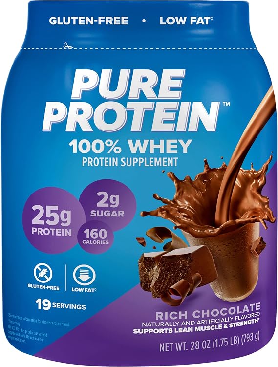 Pure Protein 100% Whey Protein Powder, Rich Chocolate, 25 g Protein