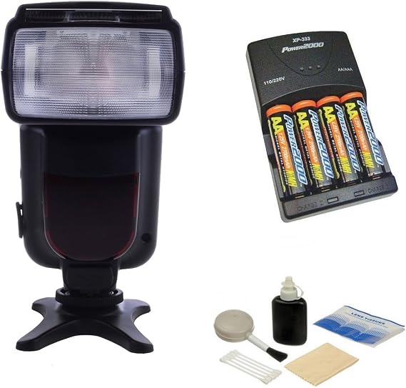 Canon EOS 1D Mark III Bounce, Zoom & Swivel Head Flash + High Powered AC Rapid Charger With 4AA 2900 Mah Batteries + Nwv Direct 5 Piece Cleaning Kit